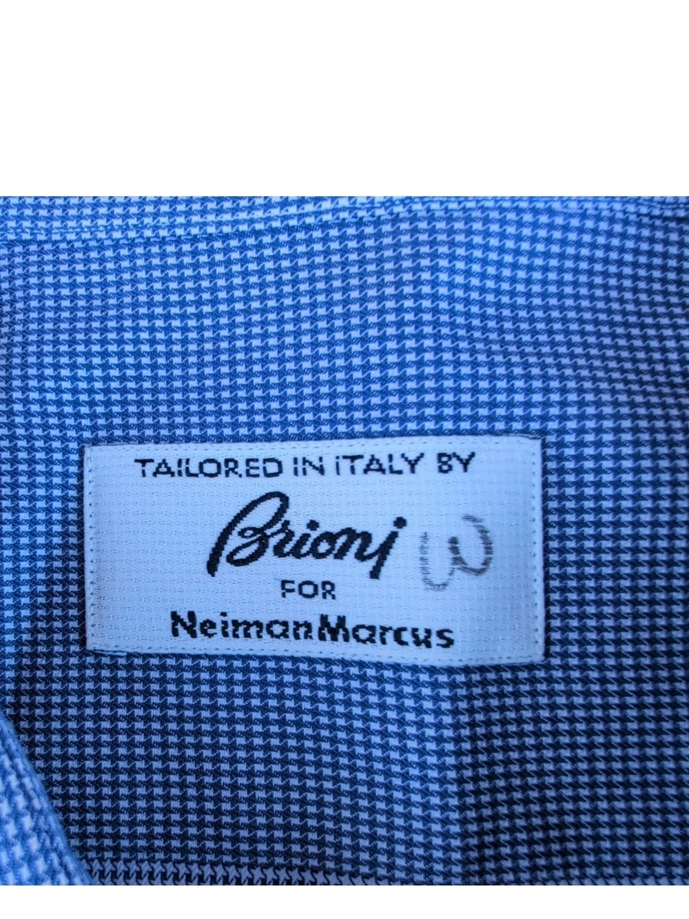 Brioni Dress Shirt Mens 49 19.5 Blue Houndstooth Long Sleeve French Cuffs Italy - Picture 2 of 12